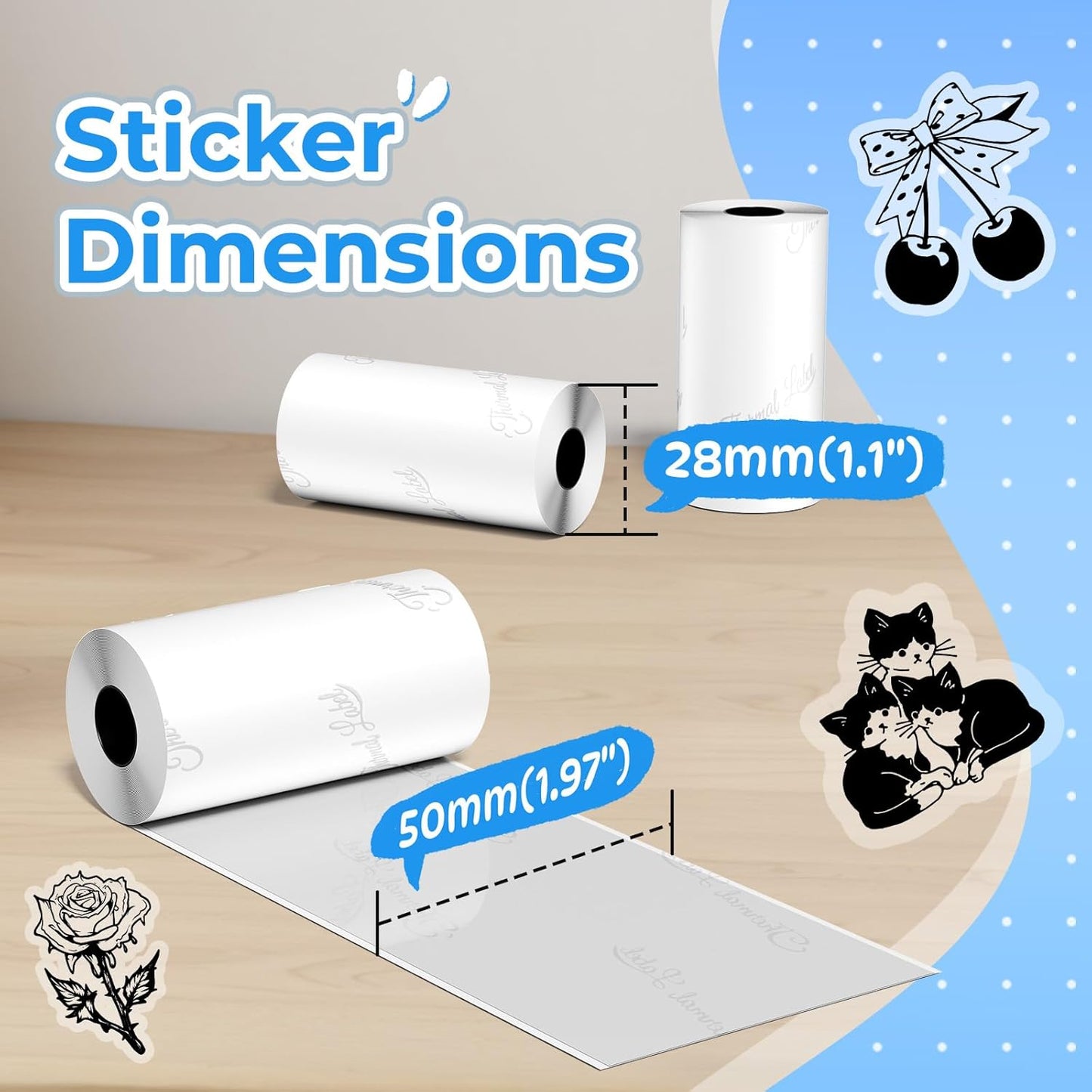 Semi-Transparent Sticker Thermal Paper, Self-Adhesive for for  M02/M02 Pro/M02S/M03 Mini Pocket Printer，50Mm X 2.5M, Diameter 30Mm, 3 Rolls