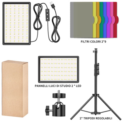 LED Video Light Kit 2 Pack Dimmable Remote Control Photography Lights with Tripods 10 Brightness Levels and 9 Color Filters USB Powered for Youtube Tiktok