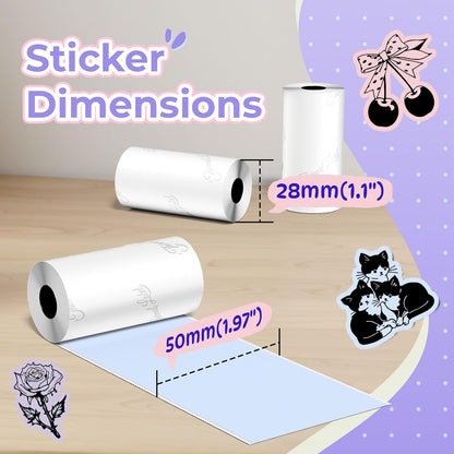 Colorful Thermal Sticker Paper for  M02/M02 Pro/M02S/M03 Pocket Printer, Black Character on Purpple/Pink/Blue, 50Mm X 3.5M, Diameter 30Mm, 3 Rolls